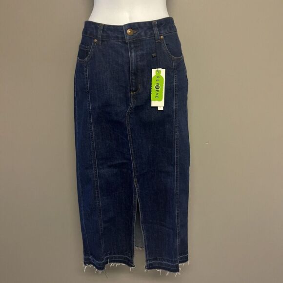 Rachel Zoe Dark Wash High Rise Maxi Skirt With Pockets Pleats Front Slit- Size 6 - Picture 1 of 14